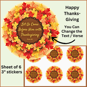 Sticker Rond Citation Bible Automne Feuilles Thanksgiving