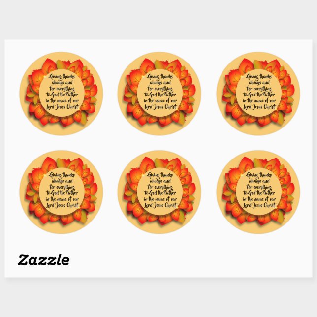 Sticker Rond Citation Bible Thanksgiving Autumn Leaf (Feuille)