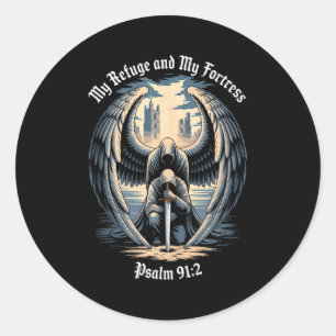 Sticker Rond Citation biblique de l'ange gardien gothique chrét