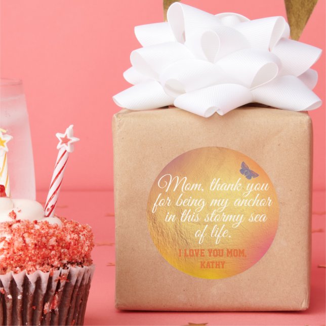 Sticker Rond Citation Blanc Or Cute Unique Jour des Mères Moder (Fête)