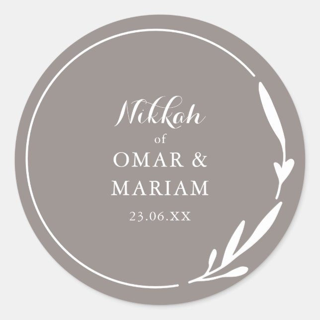 Sticker Rond Citation botanique élégante de Nikkah Pecan (Devant)