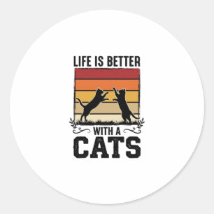 Sticker Rond Citation Chats Vintage Design Rétro Coucher de Sol