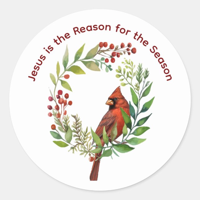 Sticker Rond Citation chrétienne Jésus Cardinal Rouge Oiseau (Devant)