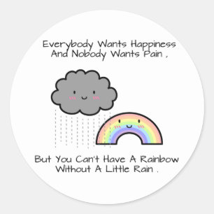 Sticker Rond Citation de bonheur de nuage de pluie arc-en-ciel 