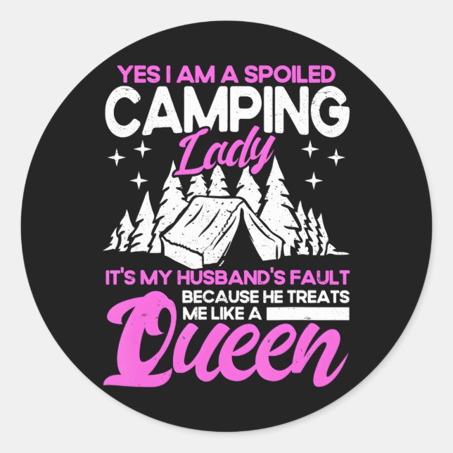 Sticker Rond Citation de Camping Lady Camping Camper (Devant)