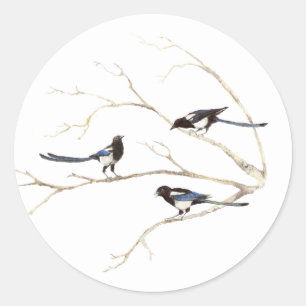 Sticker Rond Citation de famille avec aquarelle Magpie Bird Fam