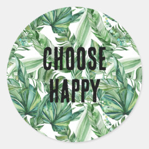 Sticker Rond Citation de feuilles vertes d'aquarelle tropicale