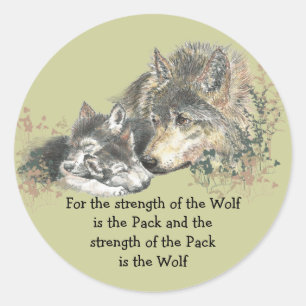 Sticker Rond Citation de la famille Wolf et Pack Animal Nature 