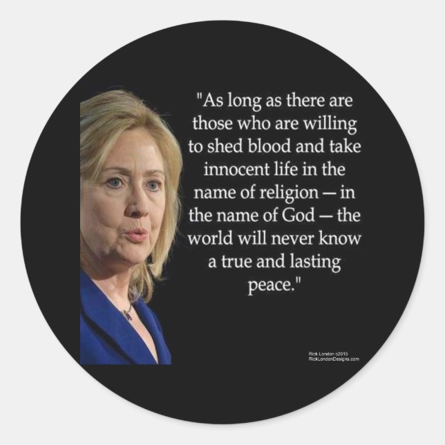 Sticker Rond Citation de la religion du sang d'Hillary Clinton (Devant)