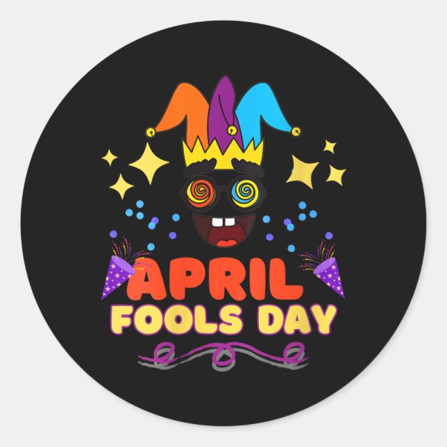 Sticker Rond Citation de naissance pour le jour des fous d'avri (Devant)