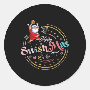 Sticker Rond Citation de Noël de basket-ball amusante Joyeux Sw