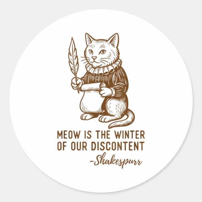 Sticker Rond Citation de Shakespeare drôle Chat Shakespurr  (Devant)