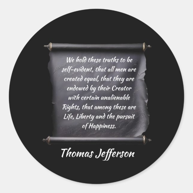 Sticker Rond citation de Thomas Jefferson poursuite du bonheur (Devant)