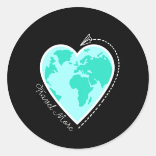 Sticker Rond Citation de voyage Voyager plus Carte du monde Ave