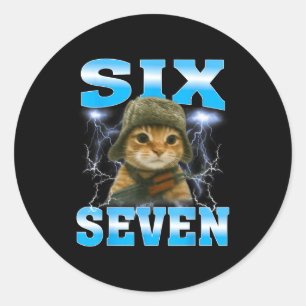 Sticker Rond Citation drôle 67 Chat Mal au ventre Survivant Mèm
