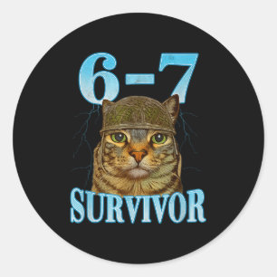 Sticker Rond Citation drôle 67 Chats Mal de ventre Survivant Mè