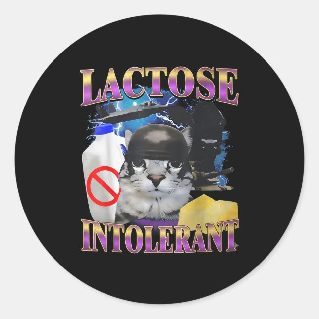 Sticker Rond Citation drôle Chat mignon intolérant au lactose M (Devant)