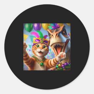 Sticker Rond Citation drôle de chat dinosaure selfie Mardi Gras