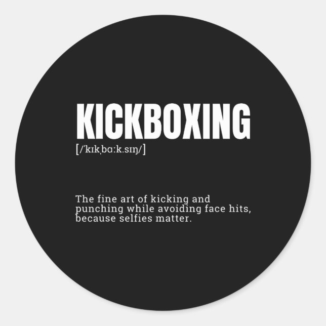 Sticker Rond Citation drôle de définition de hobby de kickboxin (Devant)