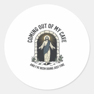Sticker Rond Citation drôle de grotte de résurrection Gravure v