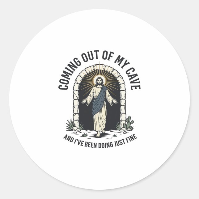 Sticker Rond Citation drôle de grotte de résurrection Gravure v (Devant)