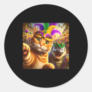 Sticker Rond Citation drôle de Mardi Gras selfie chat alligator
