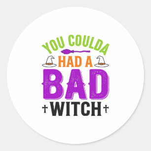 Sticker Rond Citation drôle de sorcière méchante pour Halloween