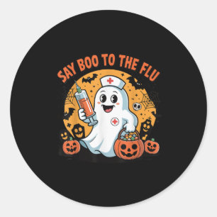 Sticker Rond Citation drôle d'Halloween Dis Boo à la grippe Vac
