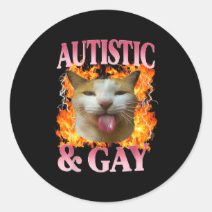 Sticker Rond Citation drôle d'humour de chat autiste et gay Q