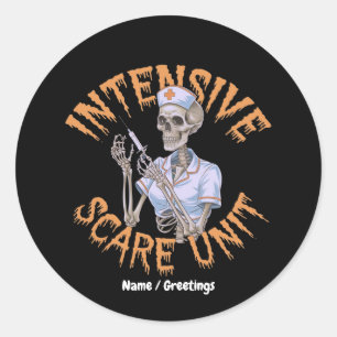 Sticker Rond Citation drôle d'infirmière Halloween Intensive Sc