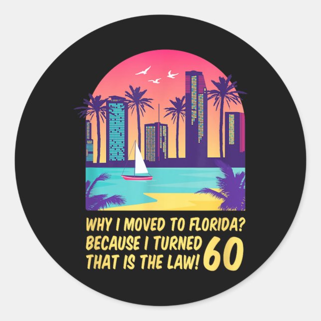 Sticker Rond Citation drôle rétro Floride 60 ans tenue de plage (Devant)