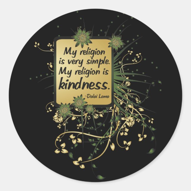 Sticker Rond Citation du Dalaï Lama sur la religion (Devant)