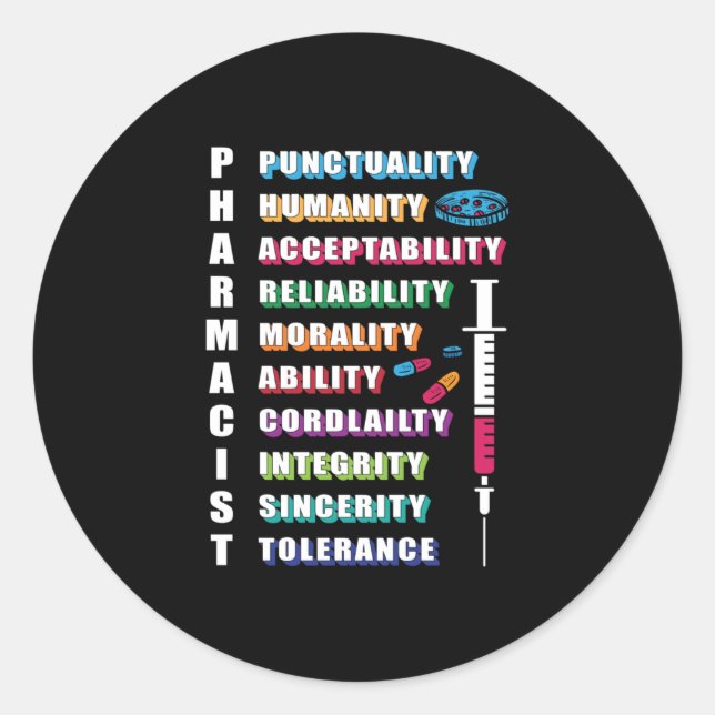 Sticker Rond Citation du pharmacien Technicien en pharmacie Pha (Devant)