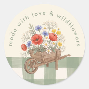 Sticker Rond Citation Fleurs sauvages Gingham Sage