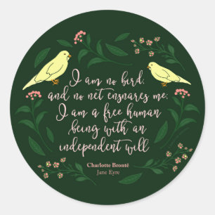 Sticker Rond Citation florale verte de Charlotte Bronte Jane