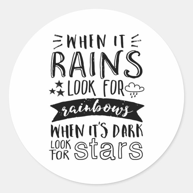 Sticker Rond Citation Inspiration Rechercher l'étoile et arc-en (Devant)