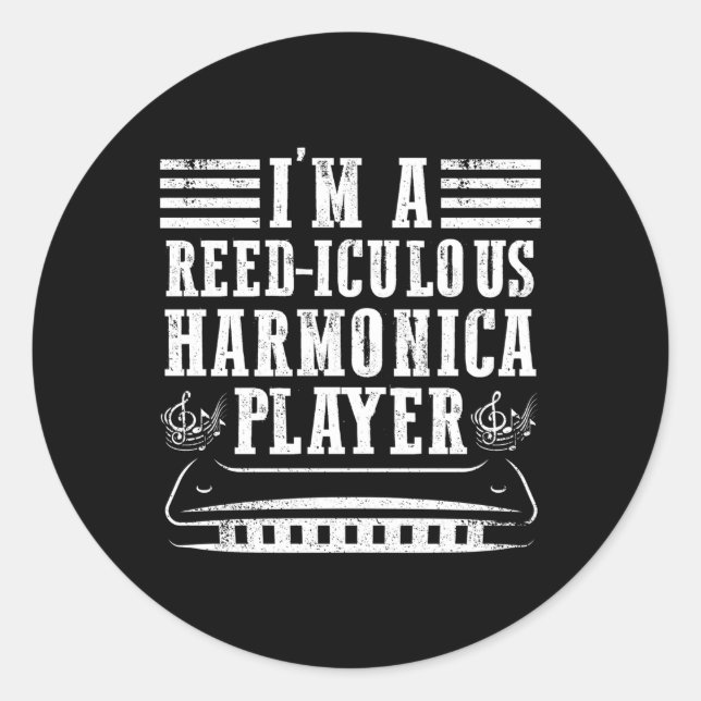 Sticker Rond Citation Pour Harpe De Bouche Pour Harmoniciste Et (Devant)