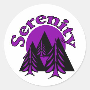 Sticker Rond Citation Serenity Moderne Black Purple Lune Arbres