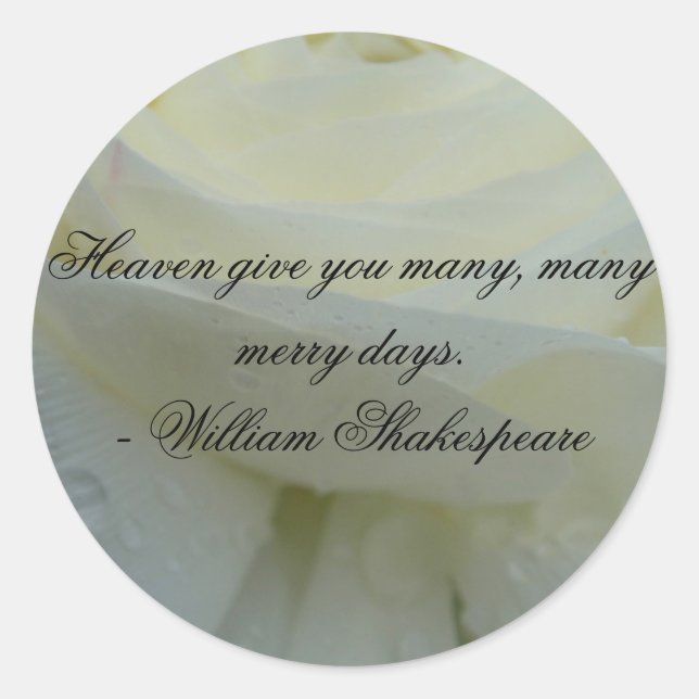 Sticker Rond Citation Shakespeare White Rose (Devant)