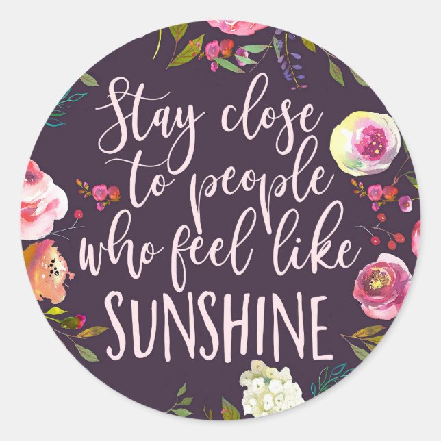 Sticker Rond Citation Sunshine, Boho Inspirant Motivationnel (Devant)
