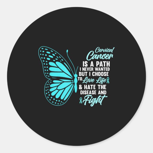 Sticker Rond Citation sur le papillon de sensibilisation au can (Devant)
