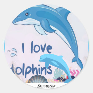 Sticker Rond Citations de dauphins d'amour mignons et colorés N