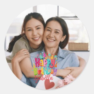 Sticker Rond Citations de nom de photo d'anniversaire personnal