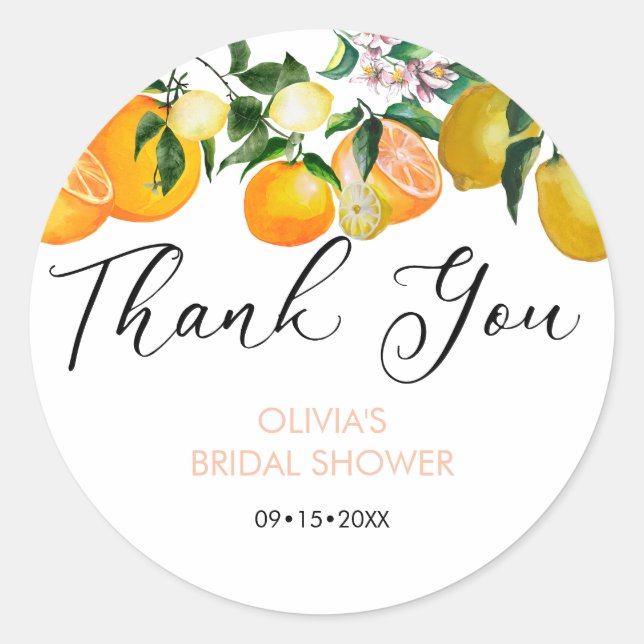 Sticker Rond Citron | Agrume | Remerciements pour Baby Shower (Devant)