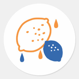 Sticker Rond Citron bleu et orange Motif Jouer sur le thème des