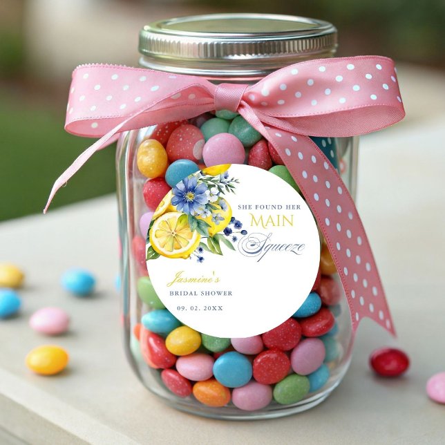 Sticker Rond Citron bleu floral Fête des mariées (Créateur téléchargé)