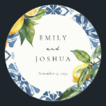 Sticker Rond Citron Citrus Positano Mariage italien<br><div class="desc">Autocollant Citrus Positano Mariage italien Carré</div>