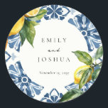 Sticker Rond Citron Citrus Positano Mariage italien<br><div class="desc">Sticker Mariage italien classique ronde citron Citrus Positano</div>