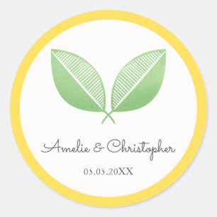 Sticker Rond Citron Feuille jaune et vert   Mariage personnalis