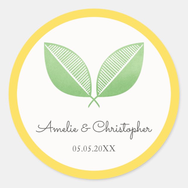 Sticker Rond Citron Feuille jaune et vert | Mariage personnalis (Devant)
